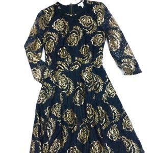 Party Dress, Black & Gold Lace Overlay NEW